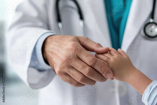 Family doctor comforting a worried parent while holding a child s hand, doctor healthcare, empathy and family healthcare