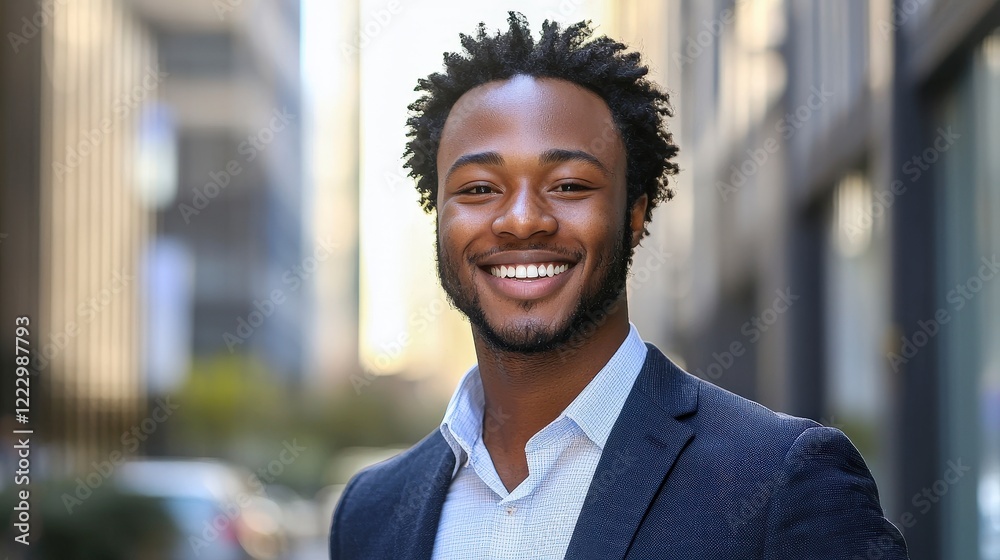 Confident Man Smiling Outdoors in Urban Setting on Bright Day