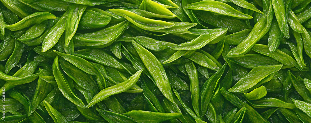 Fresh green tea leaves, close-up, studio, background blur, food Fresh green tea leaves, close-up, studio, background blur, food