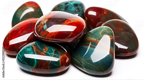 Polished Bloodstone Semi-Precious Gemstone in Red and Green Colors Isolated on White Background