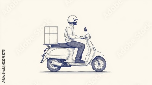 Delivery man on scooter with package. photo