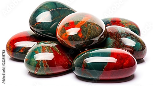 Polished Bloodstone Stone Isolated on White Background - Semi-Precious Red and Green Gemstone (AR 16:9)