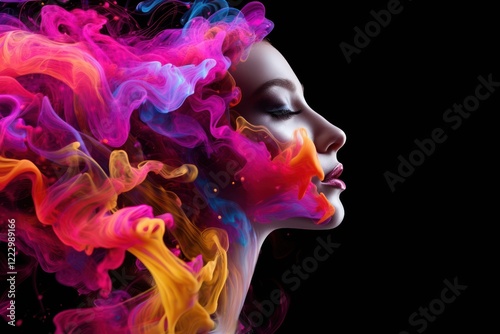 Paint splash head smoke portrait purple.