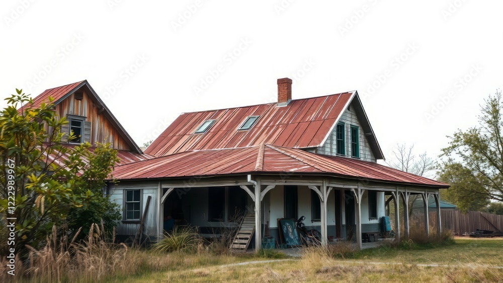 Decaying Victorian Mansion - Rusty Roof, Dramatic Light Decaying Victorian Mansion - Rusty Roof, Dramatic Light