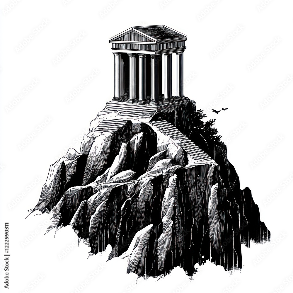 Fototapeta premium Temple Atop A Rocky Mountain Peak