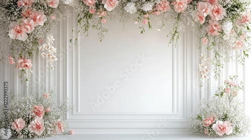 Maternity backdrop, wedding backdrop, photography background with delicate flowers and white wall