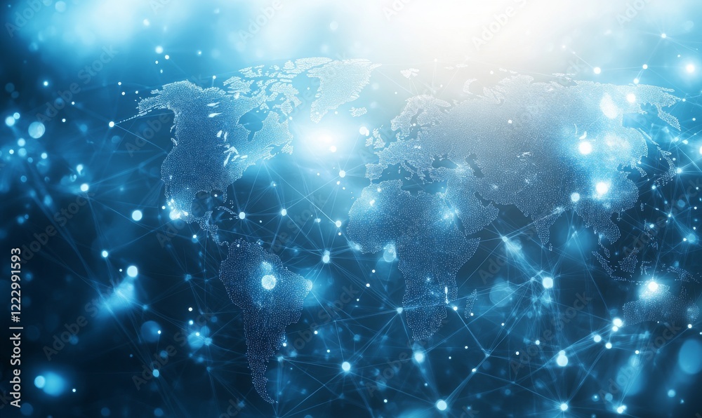 A holographic projection of Earth with luminous pathways weaving through cities, symbolizing the power of global connectivity.