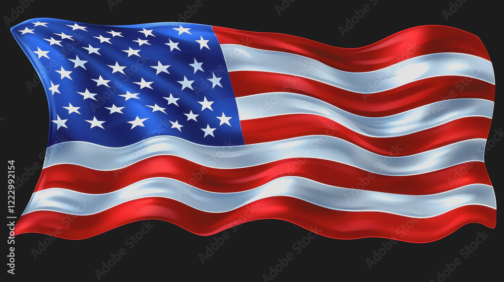 Obraz premium Waving american flag with red white and blue colors on a clear day against a blue sky representing patriotism and national pride