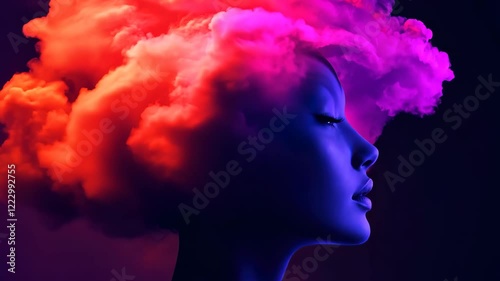 Wallpaper Mural Colorful Cloud Hair Art Portrait in Neon Light Inspiration Torontodigital.ca