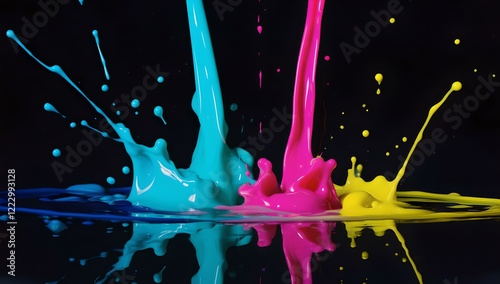 ink neon colorful splashes on black background