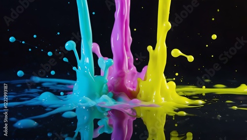 ink neon colorful splashes on black background