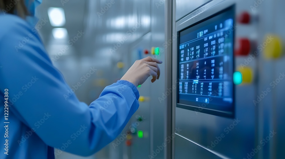 Factory Employee Monitoring Digital Cleaning Schedule on Touchscreen Panel Factory Employee Monitoring Digital Cleaning Schedule on Touchscreen Panel