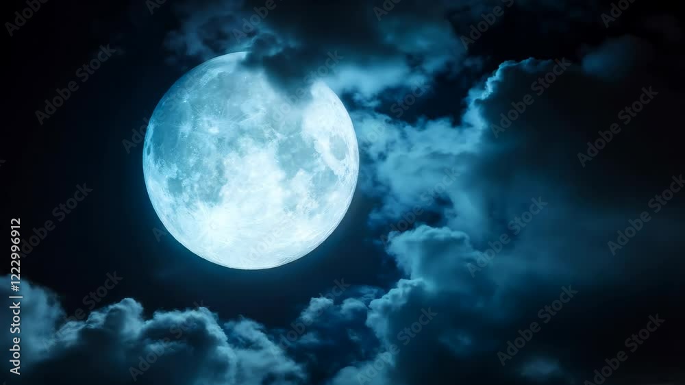 Full Moon Illuminating Night Sky with Dramatic Clouds and Light Full Moon Illuminating Night Sky with Dramatic Clouds and Light