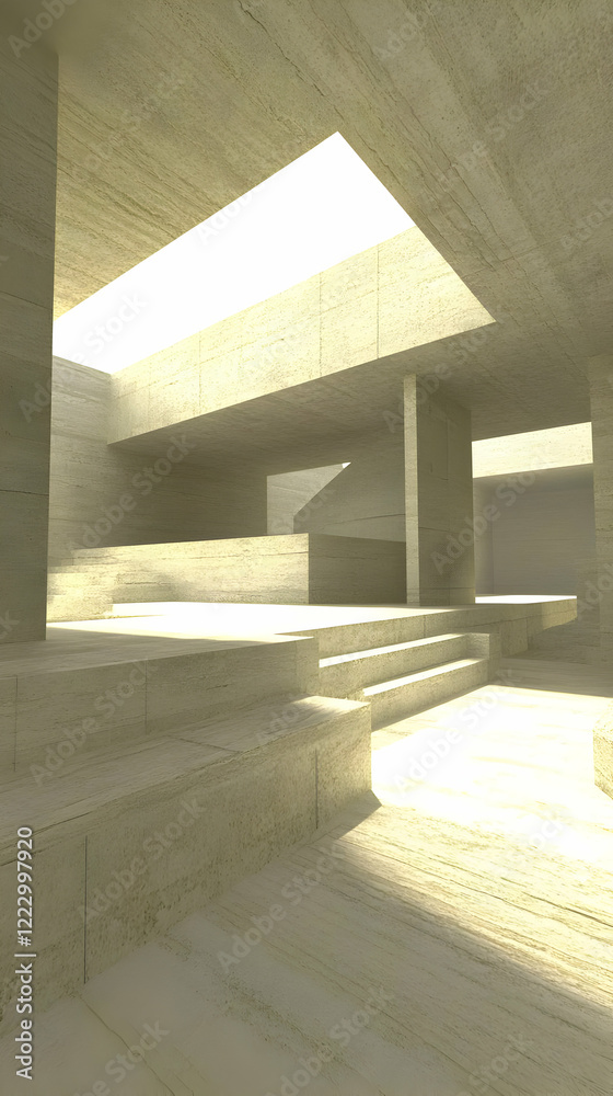 Fototapeta premium Sunlit Modern Concrete Interior Architecture Design