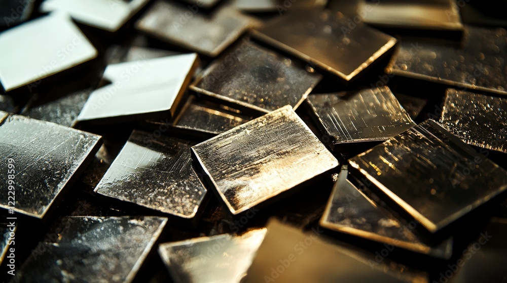 Close-Up of Shiny Metal Squares in Various Textures and Patterns Close-Up of Shiny Metal Squares in Various Textures and Patterns