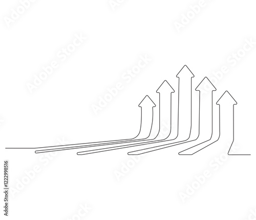 Growth chart with arrow. One continuous line drawing of growing chart. Symbol of success and growth in business. Editable stroke. Doodle line illustration