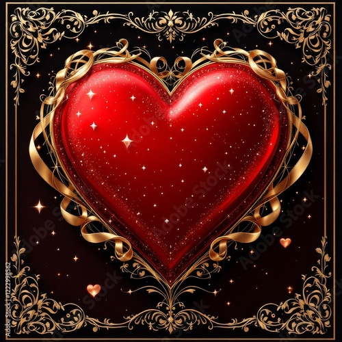 Luxurious Red Heart with Golden Frame
