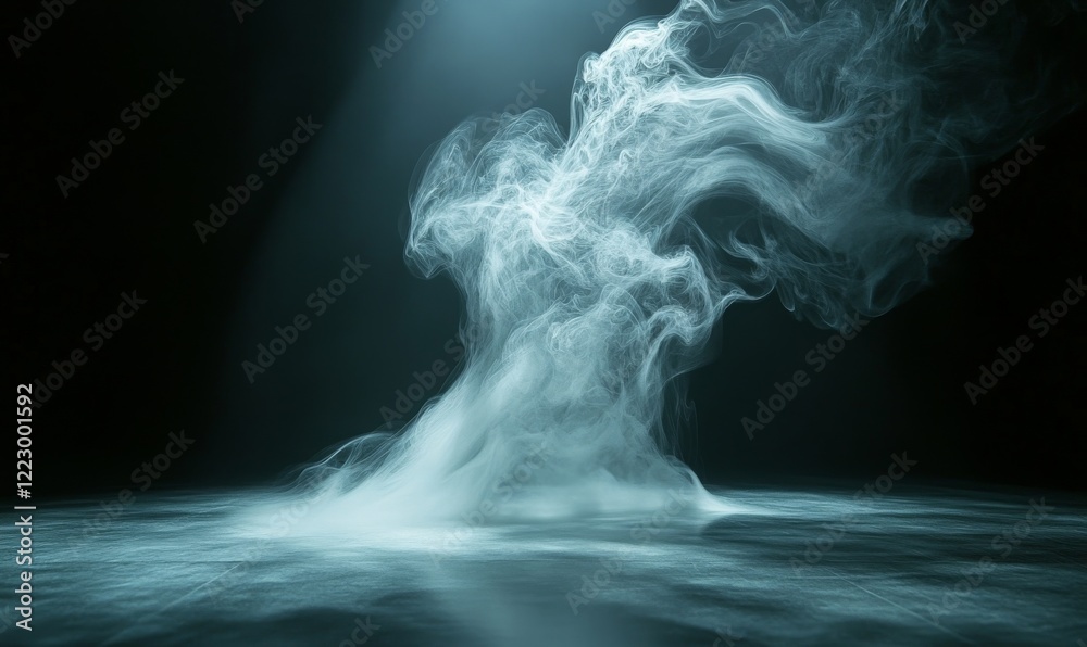 Fog illuminated by a soft spotlight glow against a dark backdrop.