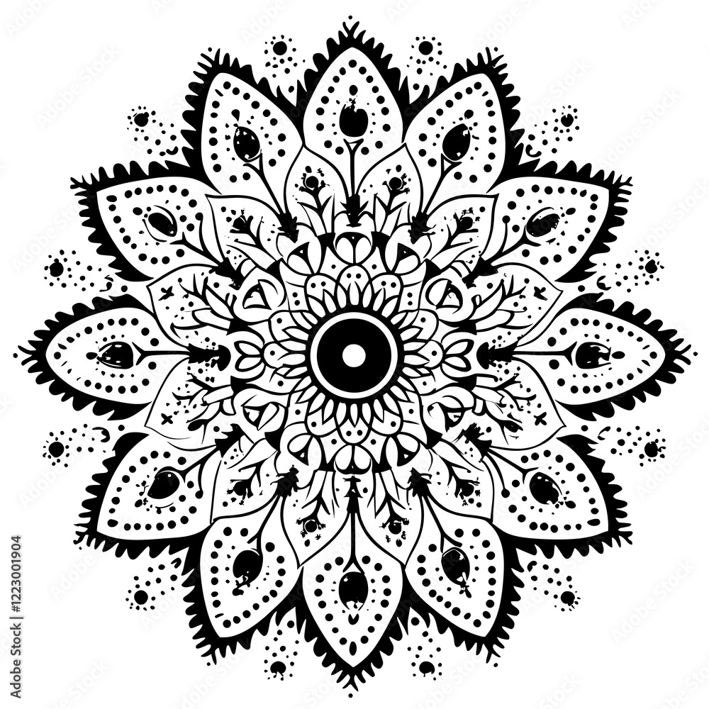 a black and white circular mandala. a black and white circular mandala.