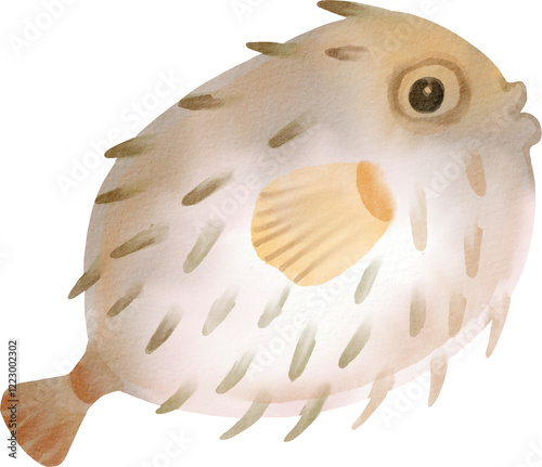 watercolor puffer fish