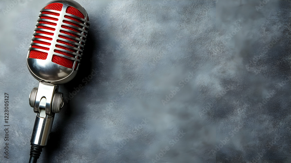Fototapeta premium Retro microphone studio backdrop recording