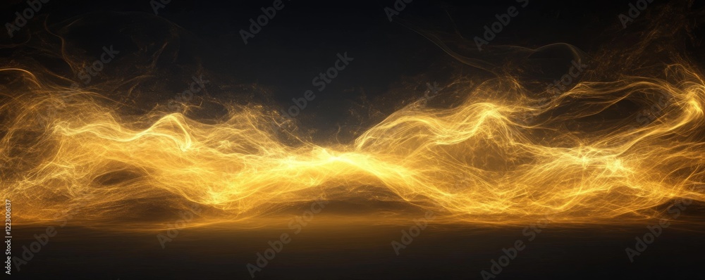 Yellow fog illuminated by a soft spotlight glow against a dark backdrop.