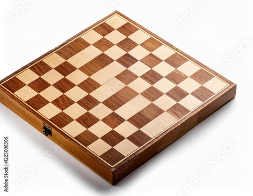 empty wooden chessboard isolated on white background