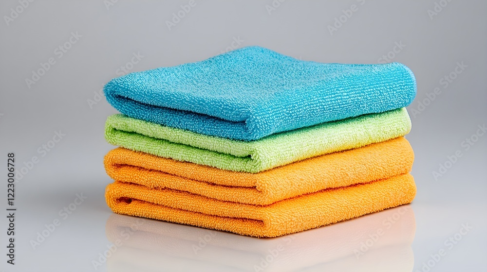 Colorful Microfiber Cleaning Cloths Stacked Neatly on Surface