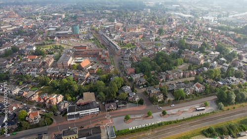 Aerial view around the old town of the city Winschoten in the Netherlands on a sunny day in summer photo