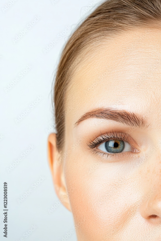 Fototapeta premium Macro focus on forehead lines and subtle skin texture