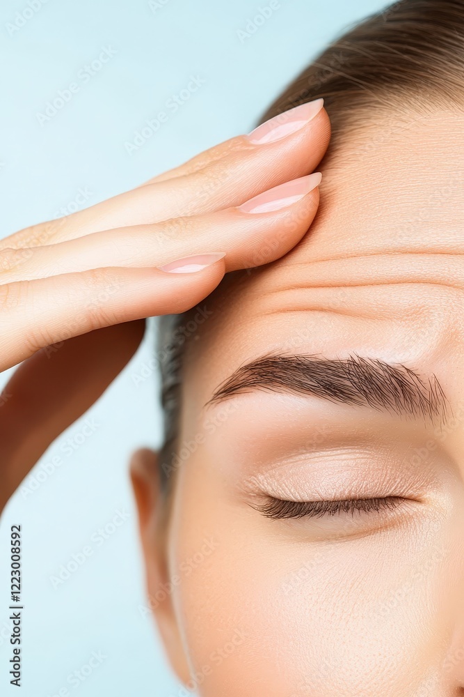 Fototapeta premium Macro focus on forehead lines and subtle skin texture