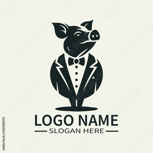 Gentleman Pig Logo Design, Sophisticated Swine Logo, Tuxedo Pig Logo, Tuxedo Pig Logo, Vintage Pig Logo