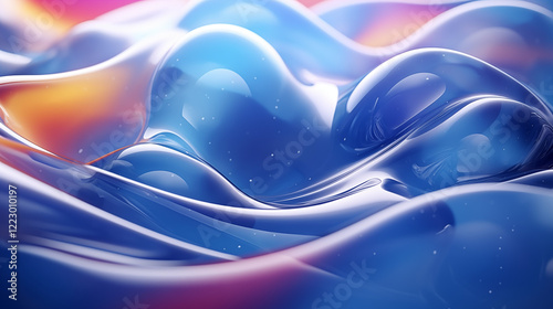 abstract background blue waves bubbles glass elements soft lighting gradient glossy detailed 3d render