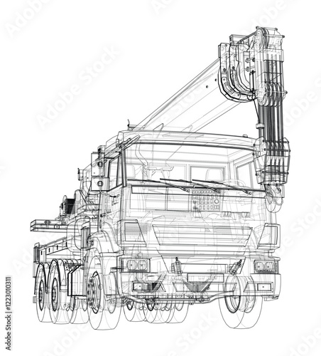 Car crane. Vector rendering of 3d