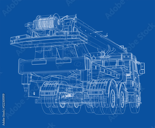 Car crane. Vector rendering of 3d