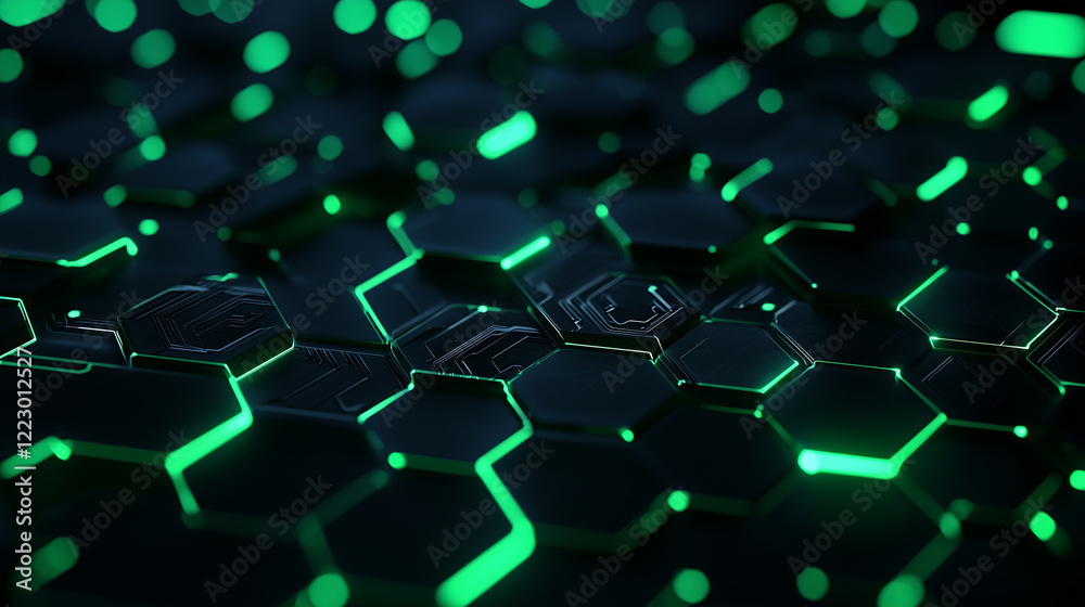 Obraz premium A dark background with luminous green circuit board patterns, tech, futuristic, abstract, modern