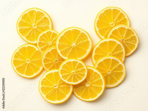 Lemon cross-sections cut into unique designs on a light background, round, fruit dessert, slices, patterns, decorative
