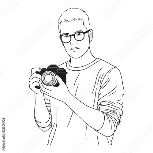 Cameraman Digital Outline - Clean Line Art of Cameraman - Cameraman Vector - Cameraman Doodle - Camera Illustration - Cameraman Line Art
