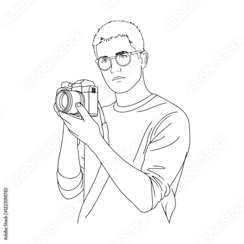 Cameraman Outline Vector - Elegant Line Art for Cameraman - Cameraman Vector - Cameraman Doodle - Camera Illustration - Cameraman Line Art
