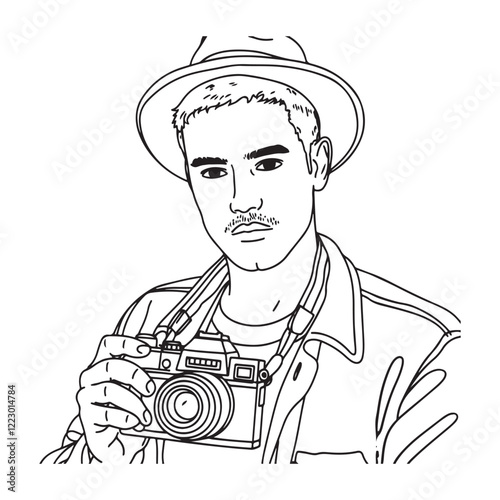 Cameraman Line Art Drawing - Digital Design of Cameraman - Cameraman Vector - Cameraman Doodle - Camera Illustration - Cameraman Line Art
