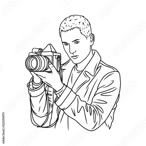 Cameraman Line Art Vector - Simple Design of Cameraman - Cameraman Outline - Cameraman Doodle - Camera Illustration - Cameraman Line Art
