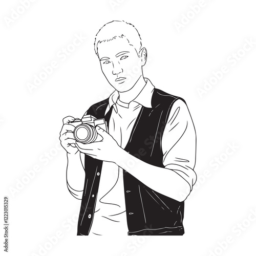 Cameraman Line Drawing - Digital Line Art for Cameraman - Cameraman Vector - Cameraman Doodle - Camera Illustration - Cameraman Line Art
