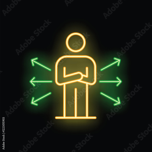 Neon sign representing a businessman making a choice and choosing a business strategy among many, making a decision and taking action