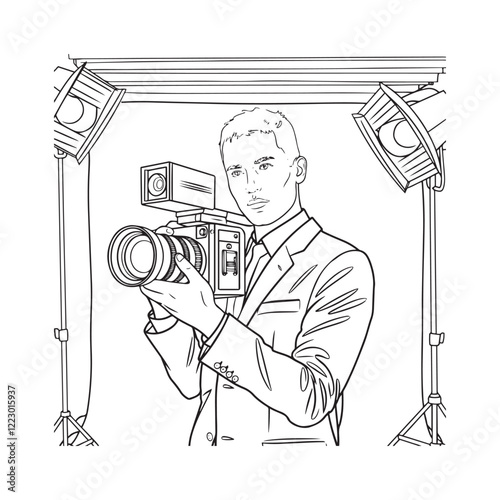 Man Holding Camera Figure Drawing - Digital Line Art of Man with Camera - Man Holding Camera Vector - Man Holding Camera Doodle - Camera Illustration - Man Holding Camera Line Art

