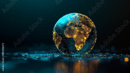 Innovative HUD background utilizing blockchain technology, with a world globe and blockchain polygon peer-to-peer network. Conceptual image for a global cryptocurrency blockchain business banner photo