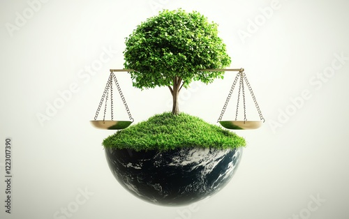 Ecofriendly Earth globe with a tree growing on top photo