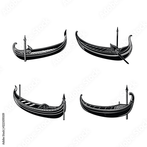 Set of a classic Venetian gondola silhouette illustration