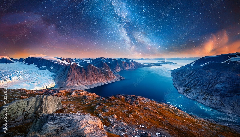Naklejka premium Greenland Landscape with Astrophotography Sky