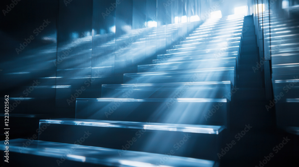 serene image of illuminated stairs with soft light beams creating tranquil atmosphere serene image of illuminated stairs with soft light beams creating tranquil atmosphere