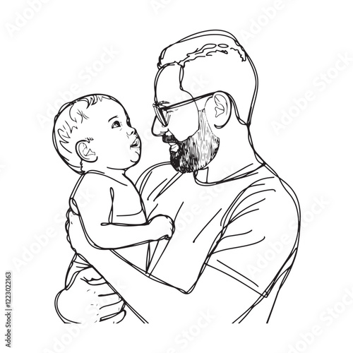 Man Holding Toddler Silhouette Art - Man Holding Child Vector - Man Holding Child Doodle - Family Illustration - Man Holding Child Line Art
